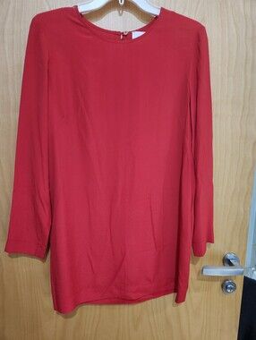 Silk Red Long-Sleeve Shift Dress